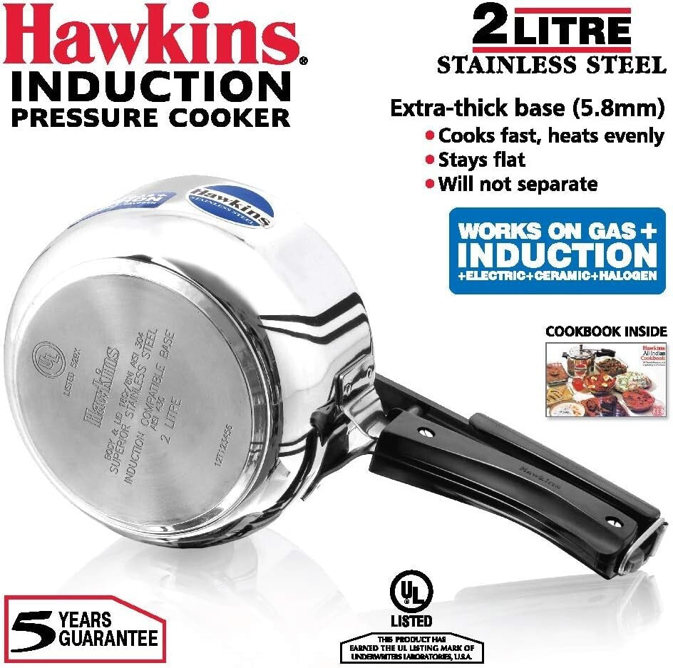 Hawkins Stainless Steel Pressure Cooker 2 Litre Silver  Free Shipping